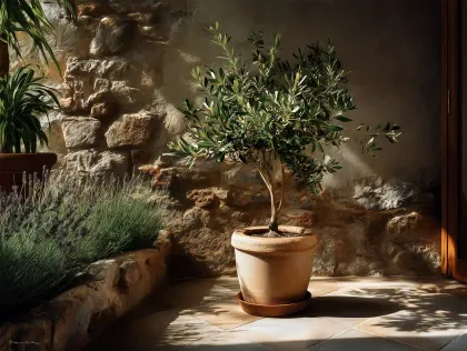 Olivenbaum in einem mediterranen Terrakottakübel
